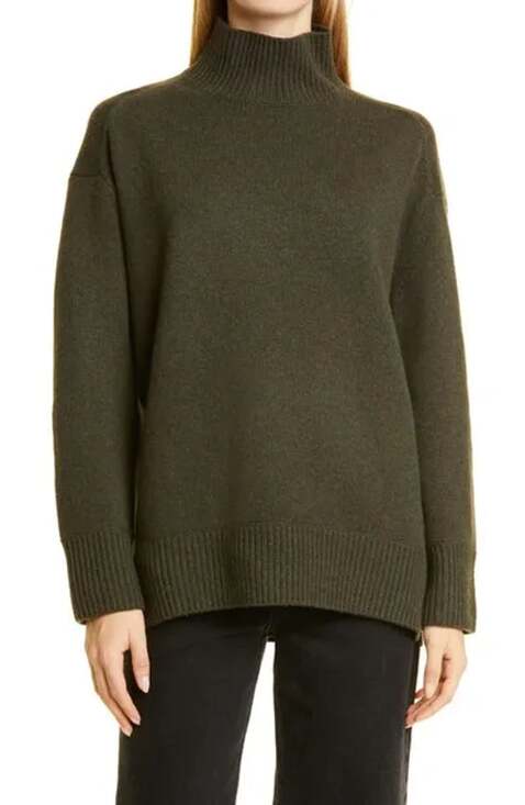 Vince Sweaters - Vince Side-Slit 100% Cashmere Turtleneck Sweater Size M Olive Green